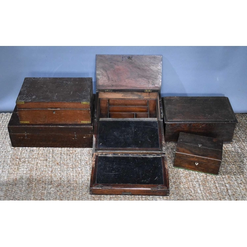 345 - A group of 19th century boxes to include a brass bound mahogany writing slope, all a/f.