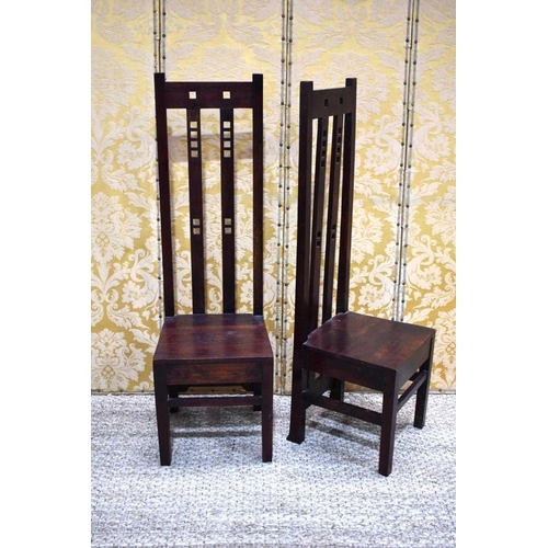 394 - A pair of 20th century Charles Rennie Mackintosh style high back chairs, 152cm high