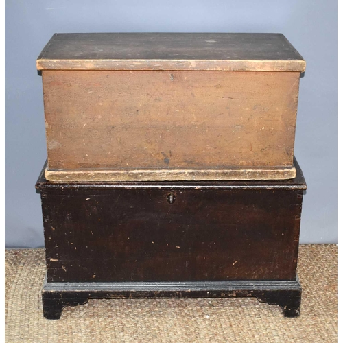 415 - Two 19th century pine chests, the ebonised example raised on bracket feet.