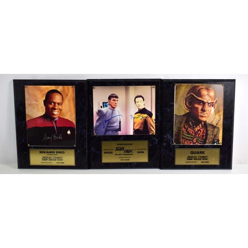 54 - Three limited edition hand signed Star Trek plaques, featuring Leonard Nimoy and Brent Spiner number... 