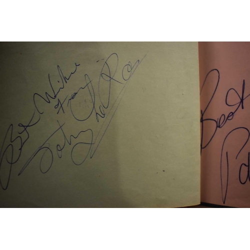 56 - Three autograph books containing the signatures of Adam Faith, Paul McCartney Vic Flick, Billy Burde... 