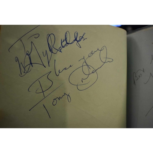 56 - Three autograph books containing the signatures of Adam Faith, Paul McCartney Vic Flick, Billy Burde... 