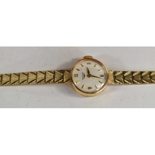 345 - A Longines 9ct gold ladies cocktail watch on a 9ct gold strap, 15g, with box.