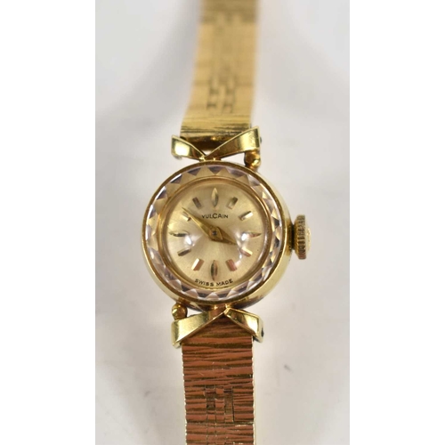 347 - An 18ct gold Vulcain ladies cocktail watch, baton dial, Swiss made, on an 18ct gold strap.