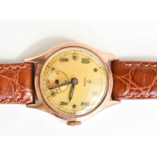 350 - A 9ct gold Tudor wristwatch, with an Arabic dial, subsidiary seconds dial, and a later leather strap... 