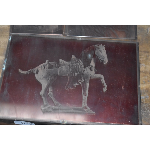 127 - A collection of unusual Chinese 19th century copper printing blocks depicting a Tang Horse, figure g... 