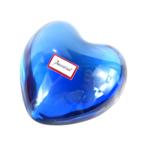 297 - A Baccarat blue crystal Puffed Heart paperweight, with original box.