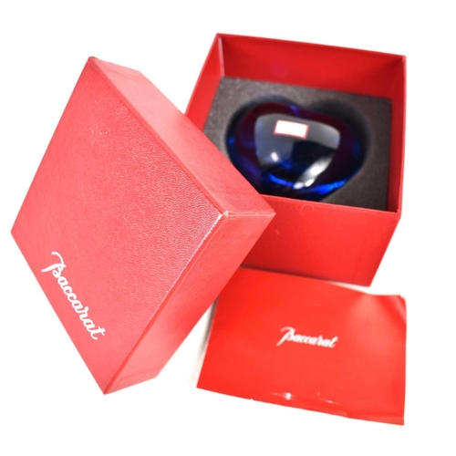 297 - A Baccarat blue crystal Puffed Heart paperweight, with original box.