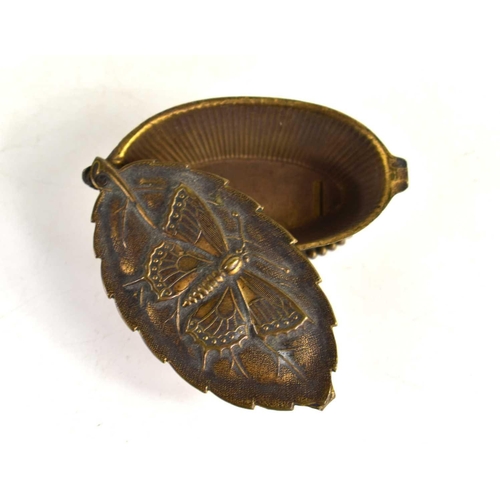 316 - A Victorian W. Avery & Son brass needle case, the top embossed with a butterfly.