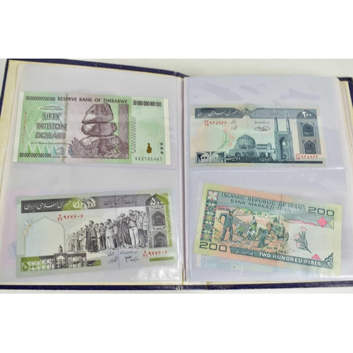 320 - A group of banknotes to include fifty trillion Zimbabwe dollars, Central Bank of Iraq 250 dollars, I... 