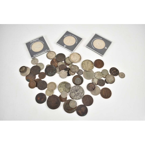 323 - A group of George III and later coins and tokens to include a Leopold II silver 5 francs dated 1867,... 