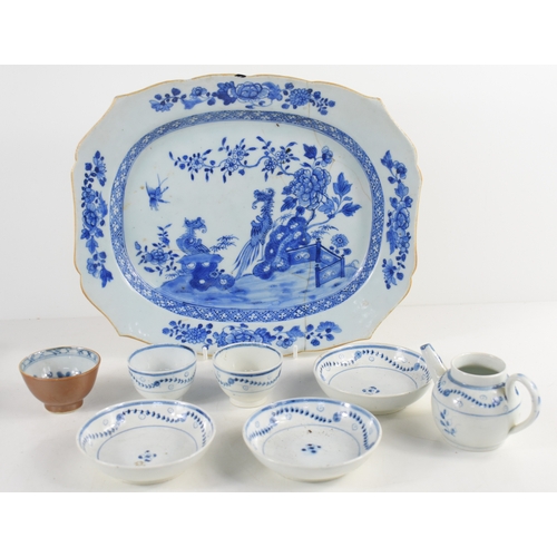 301a - A 19th century blue and white ceramic meat dish together with a group of 19th century Chinese cup, s... 