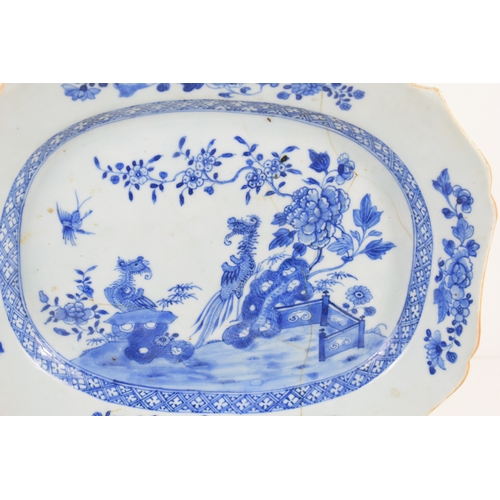 301a - A 19th century blue and white ceramic meat dish together with a group of 19th century Chinese cup, s... 