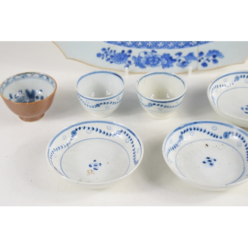 301a - A 19th century blue and white ceramic meat dish together with a group of 19th century Chinese cup, s... 