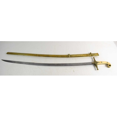 108 - A 19th century 1831 pattern officer's mameluke sword, etched with crossed sword and baton and foliat... 