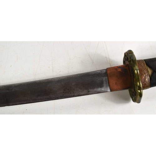 110 - A WWII era Japanese officers Shin Gunto Katana, the 68cm steel blade with undulating hamon, signed t... 
