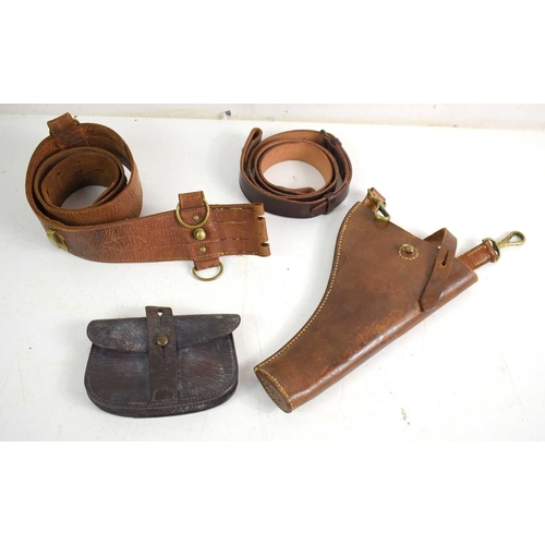 118 - A WWI era British Army Officers leather pistol holster, later modified to calvary straps, the rear s... 