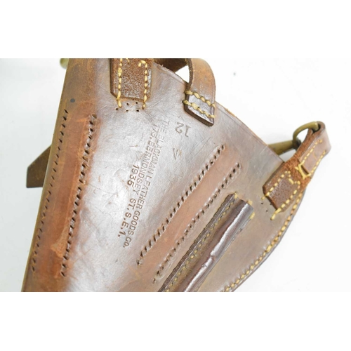118 - A WWI era British Army Officers leather pistol holster, later modified to calvary straps, the rear s... 