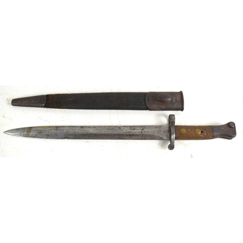 68 - A British 1888 pattern sword bayonet, the medial ribbed blade with blade spine stamped with 'crown 8... 
