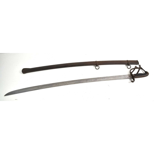 79 - A 19th century cavalry officers sword, curved fullered blade measuring 77cm, with steel scabbard.