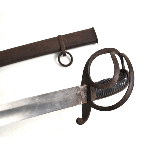 79 - A 19th century cavalry officers sword, curved fullered blade measuring 77cm, with steel scabbard.