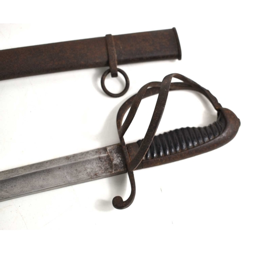 79 - A 19th century cavalry officers sword, curved fullered blade measuring 77cm, with steel scabbard.