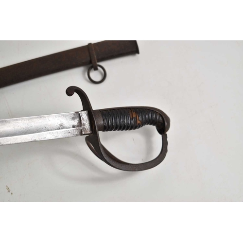 79 - A 19th century cavalry officers sword, curved fullered blade measuring 77cm, with steel scabbard.