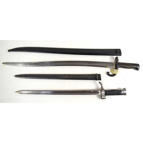 82 - A French model 1866 chassepot bayonet with matching number scabbard, the ricasso bearing German Weye... 