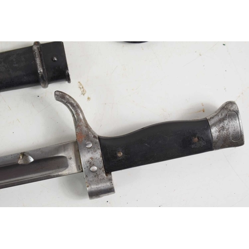 82 - A French model 1866 chassepot bayonet with matching number scabbard, the ricasso bearing German Weye... 