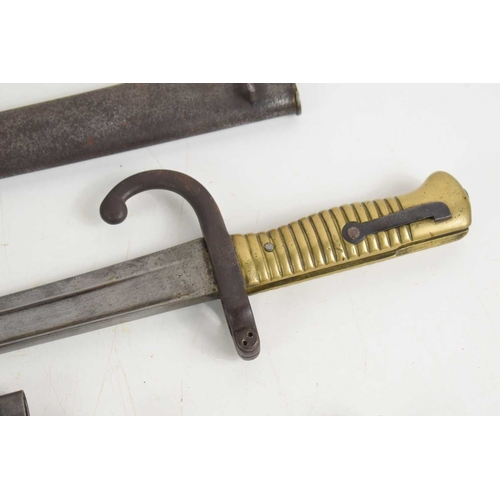 83 - A French model 1892 modified bayonet together with two French model 1866 chassepot bayonets, one exa... 