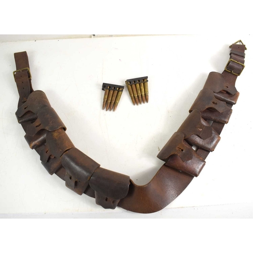 84 - A First World War 90 round leather bandolier for .303 rounds, the inside of the belt is stamped with... 