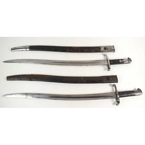 85 - Two British pattern 1856/58 Yataghan sword bayonets, one in the volunteer pattern, the blade measuri... 
