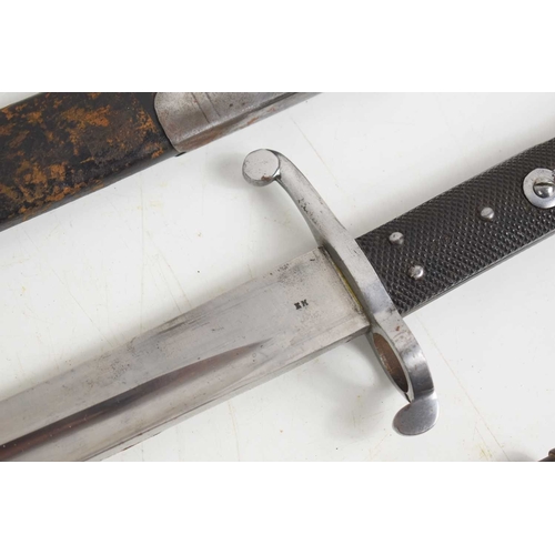 85 - Two British pattern 1856/58 Yataghan sword bayonets, one in the volunteer pattern, the blade measuri... 