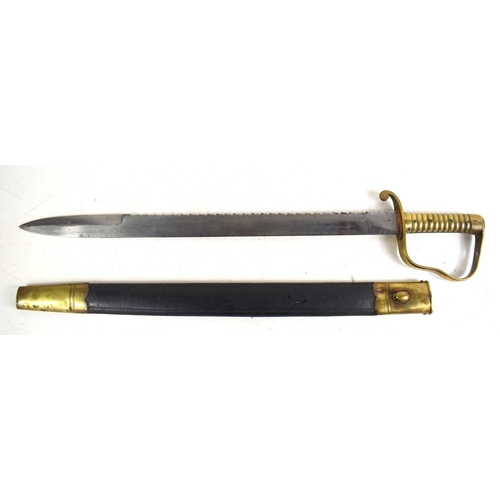 86 - A British 1856 pattern pioneer saw-back sword and scabbard, the ricasso stamped with inspection mark... 