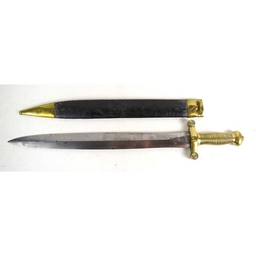 88 - A 19th century French Artillery M1831 short sword, brass hilt with ribbed grip, the blade marked Tal... 