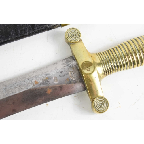 88 - A 19th century French Artillery M1831 short sword, brass hilt with ribbed grip, the blade marked Tal... 