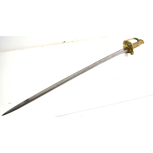 89 - A French 1845 pattern infantry officers sword with straight, plane fullered blade, with pierced flor... 