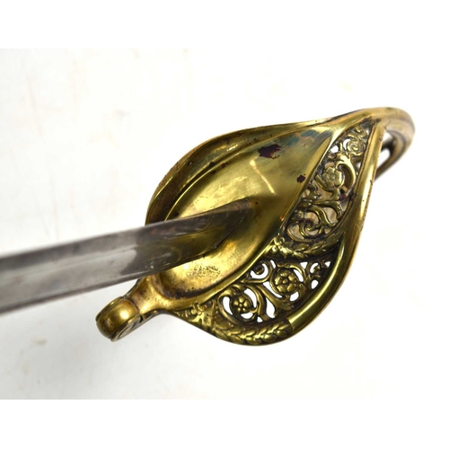 89 - A French 1845 pattern infantry officers sword with straight, plane fullered blade, with pierced flor... 