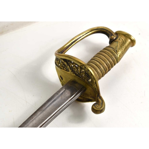 89 - A French 1845 pattern infantry officers sword with straight, plane fullered blade, with pierced flor... 