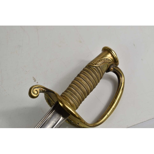 89 - A French 1845 pattern infantry officers sword with straight, plane fullered blade, with pierced flor... 