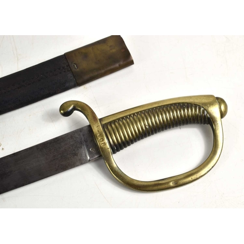 90 - A 19th Century French Infantry Briquet Short Sword by Henraux Jne, the one piece brass ribbed handle... 