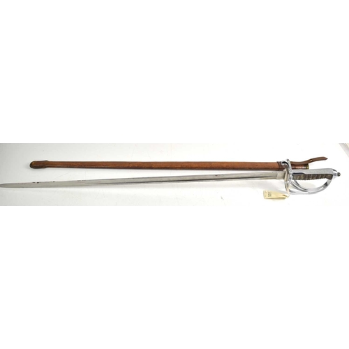 92 - Edward VII Royal Artillery officers dress sword with etched fullered blade, 84.5cm, with steel baske... 