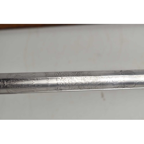 92 - Edward VII Royal Artillery officers dress sword with etched fullered blade, 84.5cm, with steel baske... 