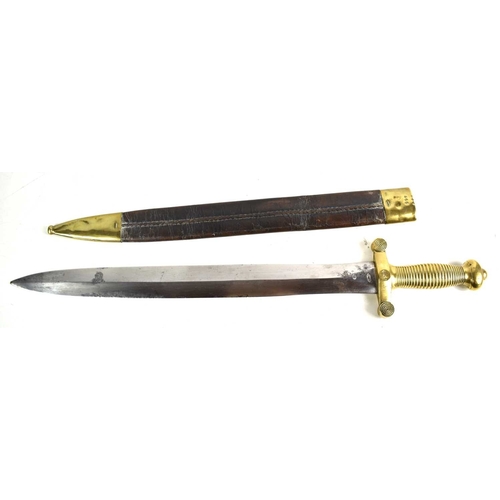 94 - A 19th century French Artillery M1831 short sword, brass hilt with ribbed grip, the blade marked Tal... 