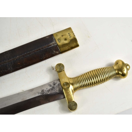 94 - A 19th century French Artillery M1831 short sword, brass hilt with ribbed grip, the blade marked Tal... 