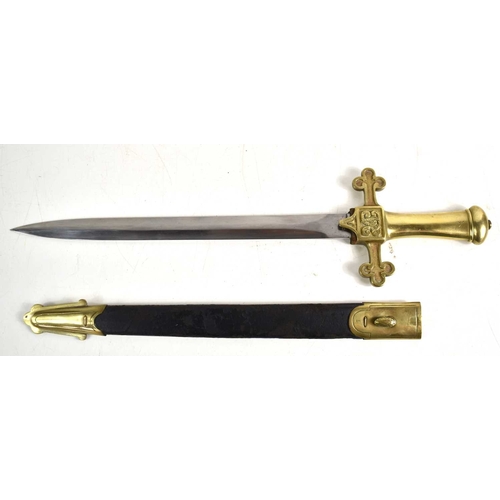 95 - A Victorian drummers sword, the one piece gothic style brass handle with VR cipher to the centre of ... 