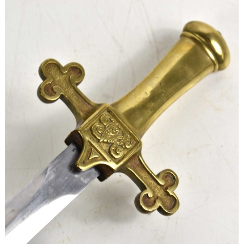 95 - A Victorian drummers sword, the one piece gothic style brass handle with VR cipher to the centre of ... 