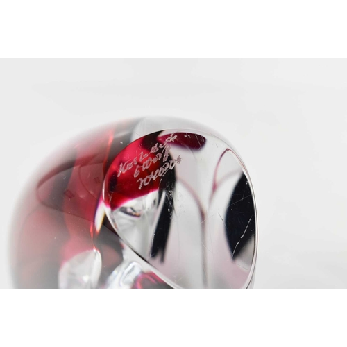 4 - Two Kosta Boda Goran Warff crystal vases, etched inscriptions to the bases, one in pink/green, the o... 