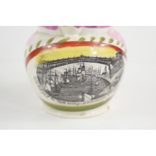 29 - A 19th century Sunderland lustre jug; 'A West Street View of the Iron Bridge at Sunderland Built by ... 