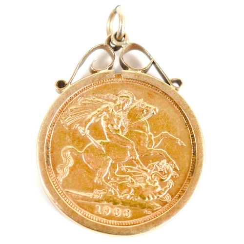 An Elizabeth II gold sovereign set in a 9ct gold pendant mount, dated ...